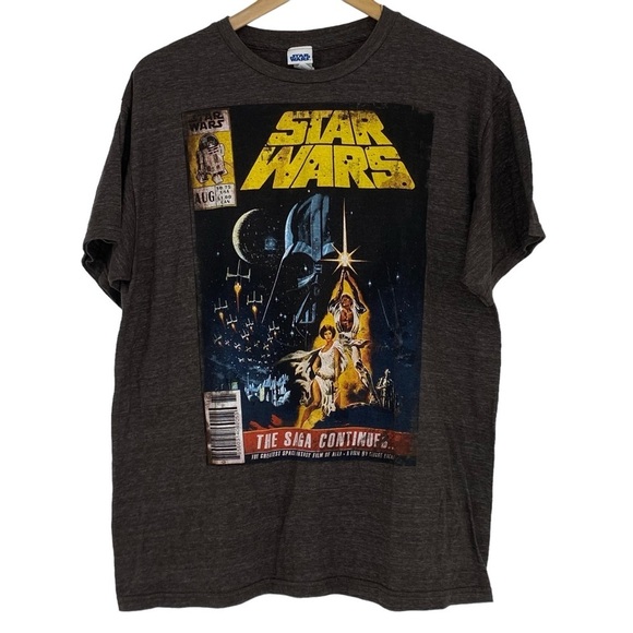 Star Wars Men's '90s Vintage The Saga Continues Comic Book Label Tshirt Brown, L - Picture 1 of 13